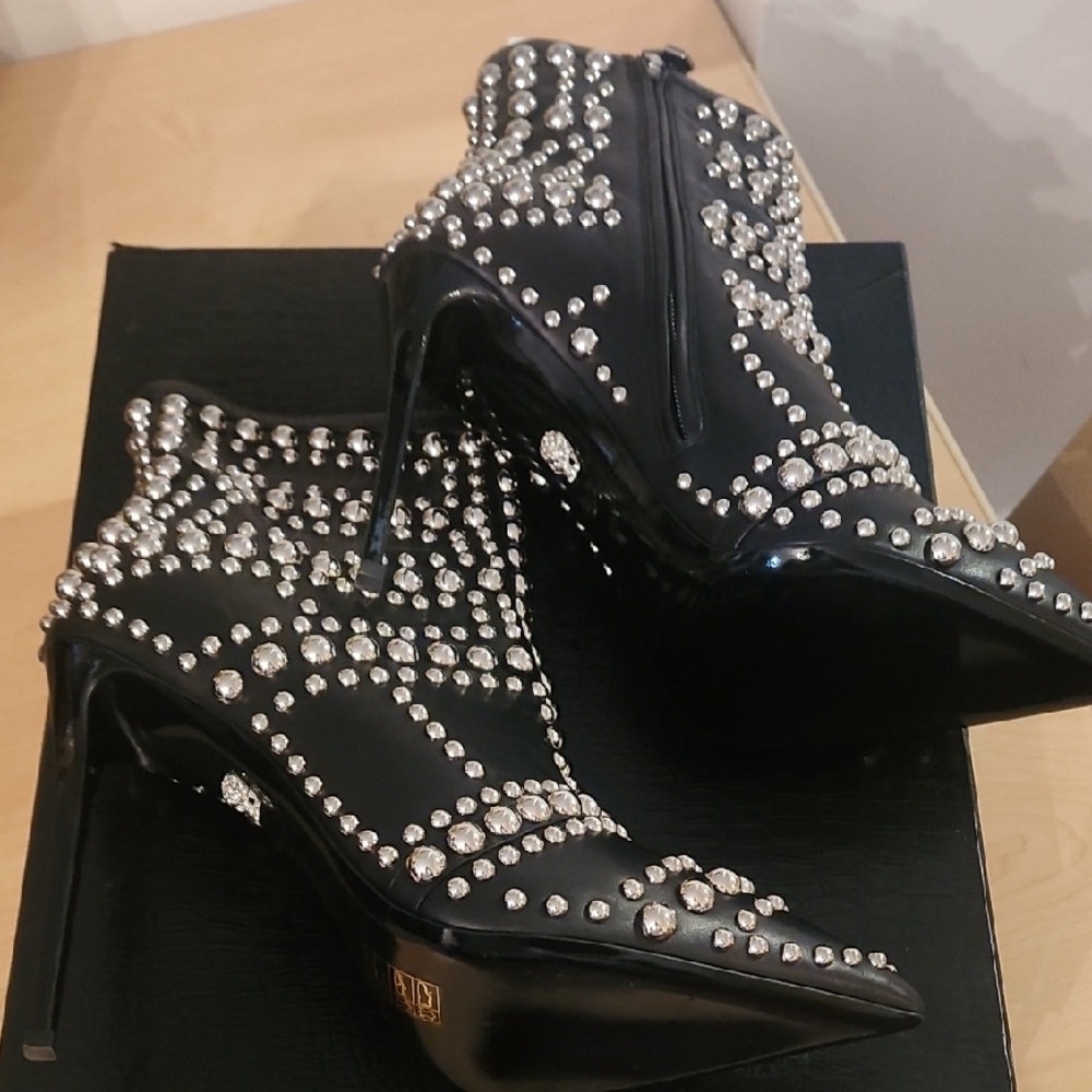 Philipp Plein Black Studded Heeled Boots
